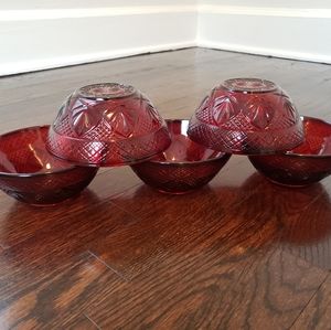 Set of 5 Cristal D'Arques-Durand Antique Ruby Salad Bowls